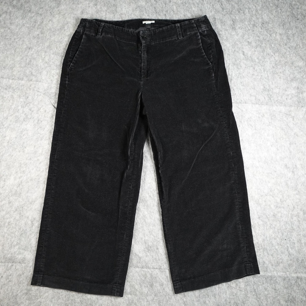 J Jill Pants Women 14 Black Corduroy Wide Leg Mid Rise Cotton Blend Casual